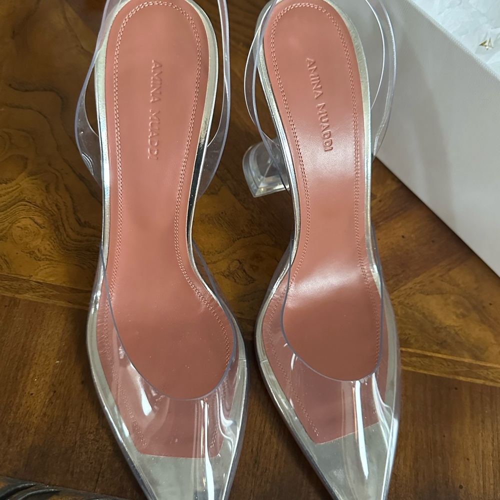 Amina Muaddi Clear Transparent Heels.Runs a half size smaller. Narrow foot.